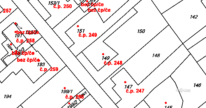 Miřetice u Klášterce nad Ohří 248, Klášterec nad Ohří na parcele st. 149 v KÚ Miřetice u Klášterce nad Ohří, Katastrální mapa