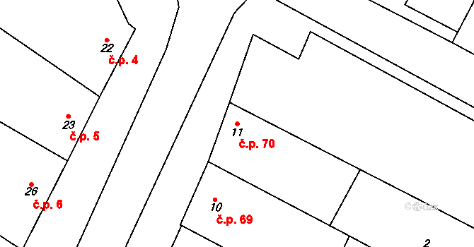 Kobeřice 70, Hradčany-Kobeřice na parcele st. 11 v KÚ Kobeřice, Katastrální mapa