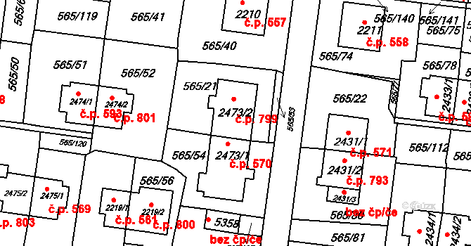 Borovina 799, Třebíč na parcele st. 2473/2 v KÚ Třebíč, Katastrální mapa