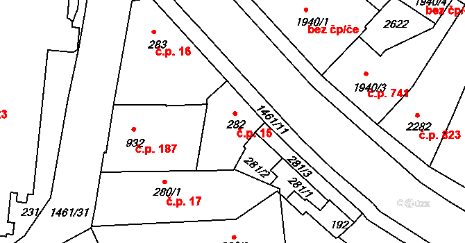 Horka-Domky 15, Třebíč na parcele st. 282 v KÚ Třebíč, Katastrální mapa