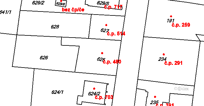 Skřečoň 480, Bohumín na parcele st. 625 v KÚ Skřečoň, Katastrální mapa