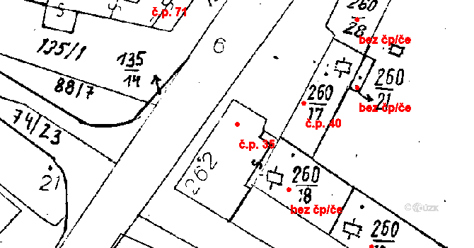 Chvalovice 35 na parcele st. 262 v KÚ Chvalovice, Katastrální mapa