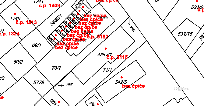 Břeclav 3115 na parcele st. 4887/1 v KÚ Břeclav, Katastrální mapa