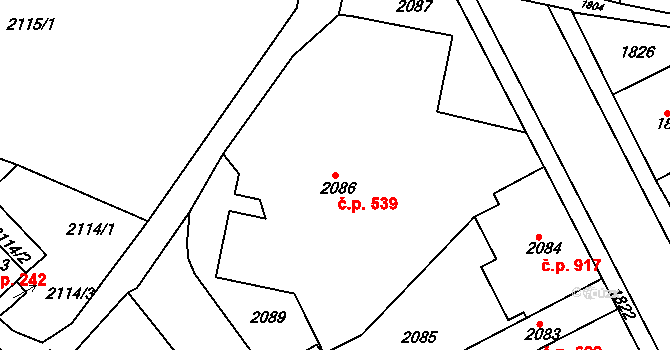 Smržovka 539 na parcele st. 2086 v KÚ Smržovka, Katastrální mapa