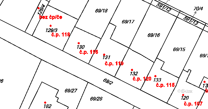Jeníkov 119 na parcele st. 131 v KÚ Jeníkov u Duchcova, Katastrální mapa