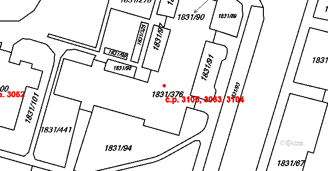 Frýdek 3063,3104,3105, Frýdek-Místek na parcele st. 1831/376 v KÚ Frýdek, Katastrální mapa