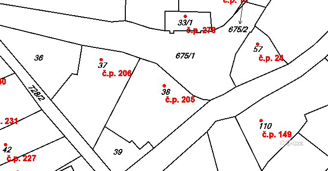 Svatava 205 na parcele st. 38 v KÚ Svatava, Katastrální mapa
