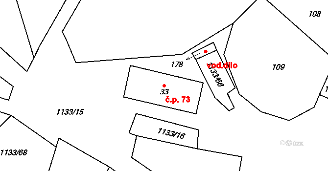 Malíkov nad Nežárkou 73, Horní Pěna na parcele st. 33 v KÚ Malíkov nad Nežárkou, Katastrální mapa