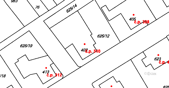 Borohrádek 310 na parcele st. 402 v KÚ Borohrádek, Katastrální mapa