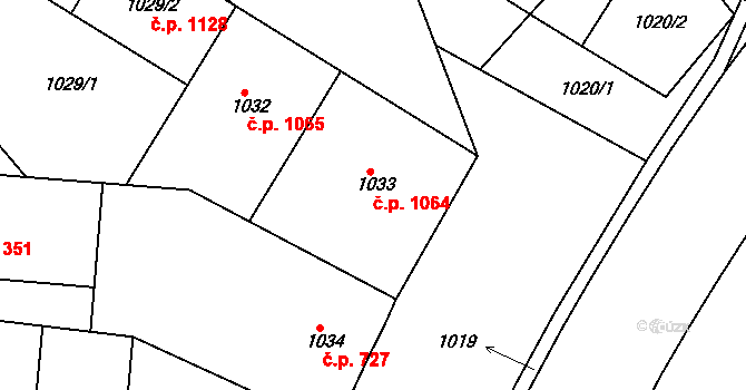 Michle 1064, Praha na parcele st. 1033 v KÚ Michle, Katastrální mapa