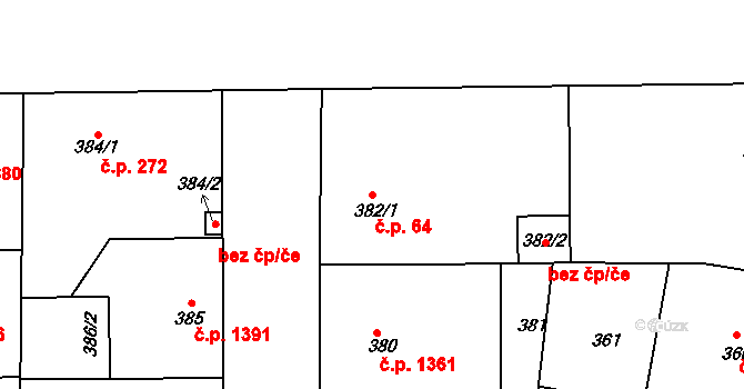 Smíchov 64, Praha na parcele st. 382/1 v KÚ Smíchov, Katastrální mapa