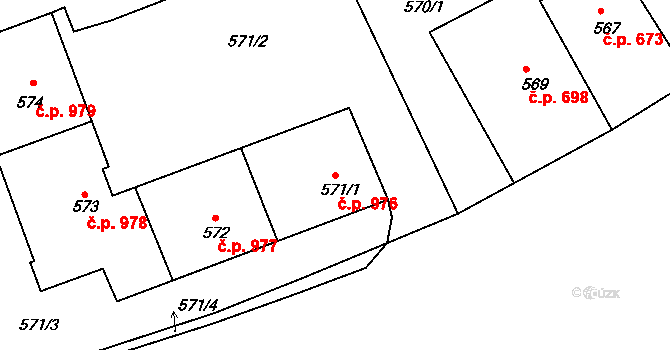 Střešovice 976, Praha na parcele st. 571/1 v KÚ Střešovice, Katastrální mapa