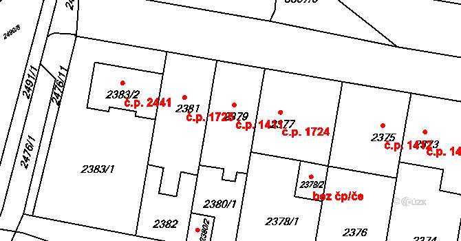 Záběhlice 1411, Praha na parcele st. 2379 v KÚ Záběhlice, Katastrální mapa