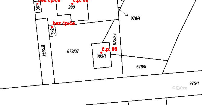 Svinaře 86 na parcele st. 383/1 v KÚ Svinaře, Katastrální mapa