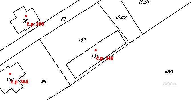 Rumburk 2-Horní Jindřichov 249, Rumburk na parcele st. 101 v KÚ Horní Jindřichov, Katastrální mapa
