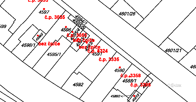Chomutov 3335 na parcele st. 4591 v KÚ Chomutov I, Katastrální mapa
