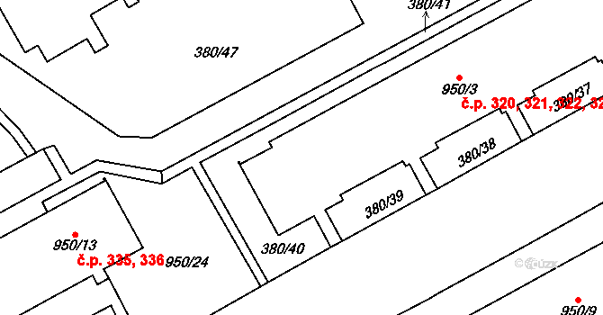 Újezdské Předměstí 320,321,322,323, Bílina na parcele st. 950/3 v KÚ Bílina-Újezd, Katastrální mapa