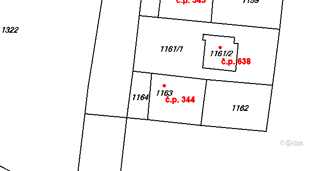 Zbýšov 344 na parcele st. 1163 v KÚ Zbýšov u Oslavan, Katastrální mapa