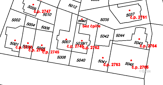 Prostějov 2762 na parcele st. 5039/1 v KÚ Prostějov, Katastrální mapa