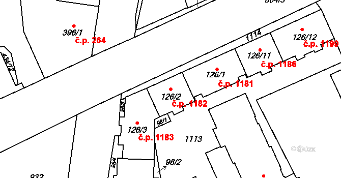 Hodolany 1182, Olomouc na parcele st. 126/2 v KÚ Hodolany, Katastrální mapa
