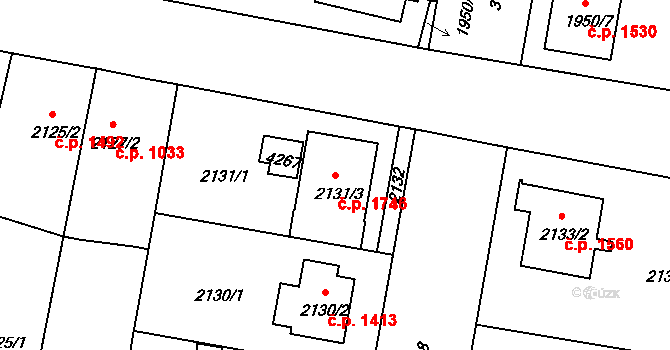 Čelákovice 1746 na parcele st. 2131/3 v KÚ Čelákovice, Katastrální mapa