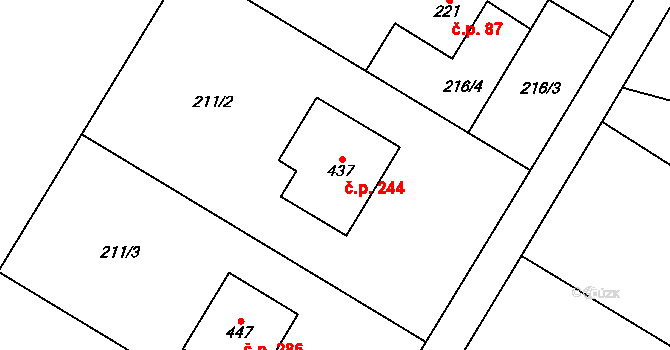 Pňovice 244 na parcele st. 437 v KÚ Pňovice, Katastrální mapa