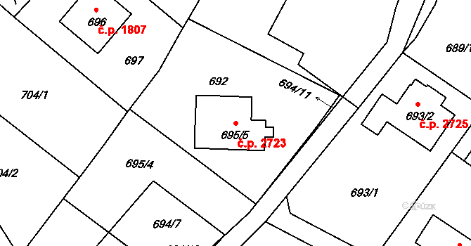 Rožnov pod Radhoštěm 2723 na parcele st. 695/5 v KÚ Tylovice, Katastrální mapa