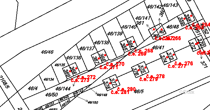 Olbramkostel 270 na parcele st. 366 v KÚ Olbramkostel, Katastrální mapa