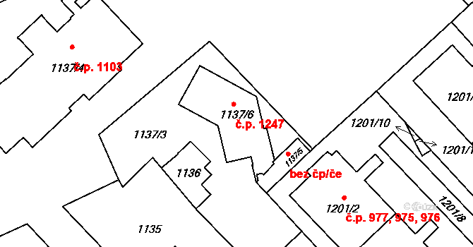 Suchdol 1247, Praha na parcele st. 1137/6 v KÚ Suchdol, Katastrální mapa