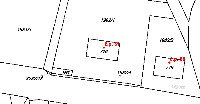 Gajer 51, Janov na parcele st. 716 v KÚ Janov u Litomyšle, Katastrální mapa