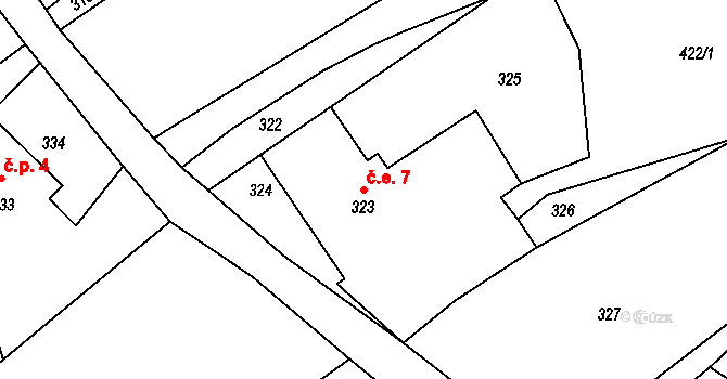 Haslice 7, Homole u Panny na parcele st. 323 v KÚ Homole u Panny, Katastrální mapa