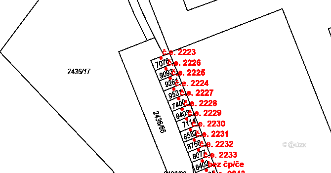 Hodonín 2225 na parcele st. 9281 v KÚ Hodonín, Katastrální mapa