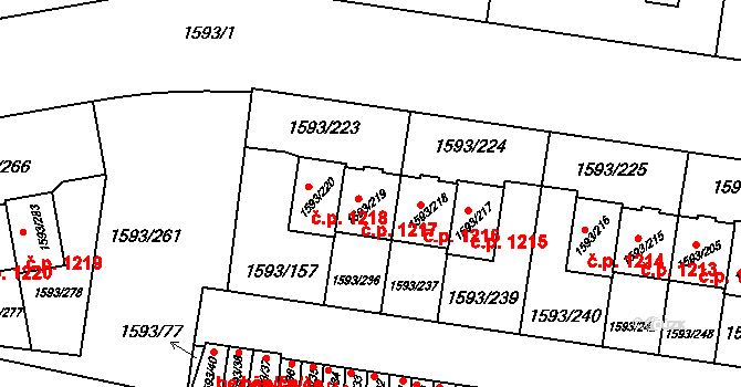 Kosmonosy 1217 na parcele st. 1593/219 v KÚ Kosmonosy, Katastrální mapa