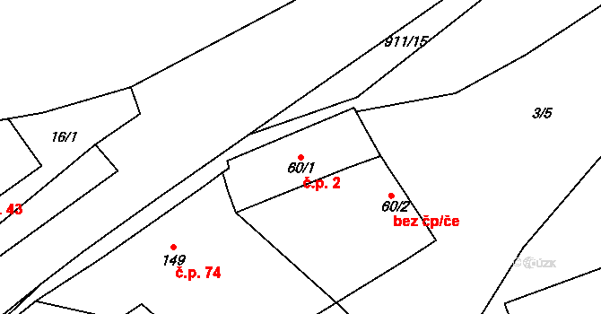 Polichno 2, Luhačovice na parcele st. 60/1 v KÚ Polichno, Katastrální mapa