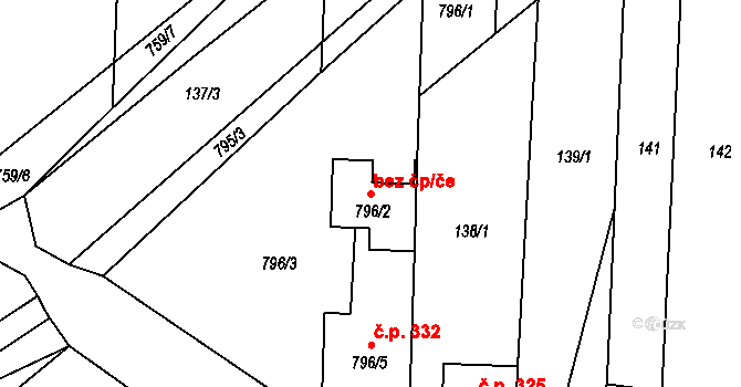 Blažovice 39842797 na parcele st. 796/2 v KÚ Blažovice, Katastrální mapa