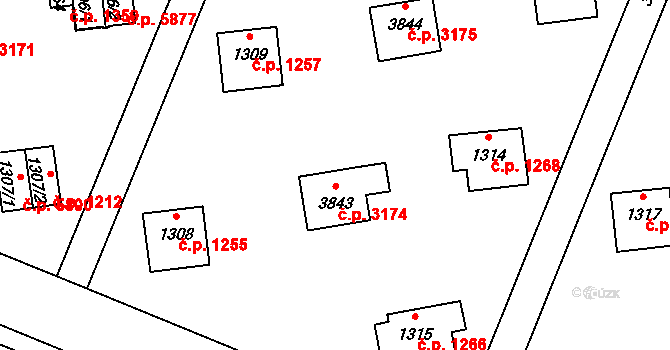 Zlín 3174 na parcele st. 3843 v KÚ Zlín, Katastrální mapa