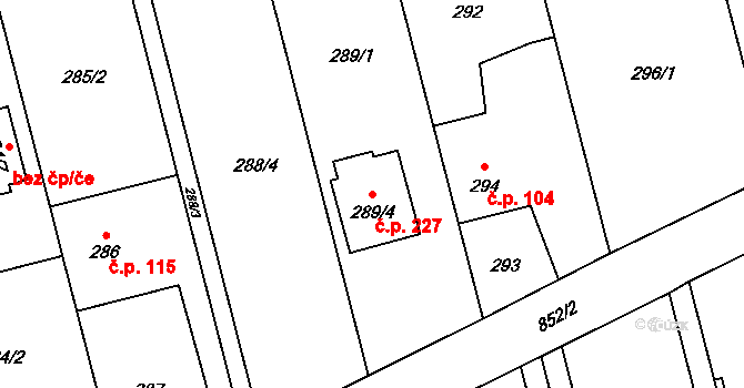 Vřesina 227 na parcele st. 289/4 v KÚ Vřesina u Opavy, Katastrální mapa