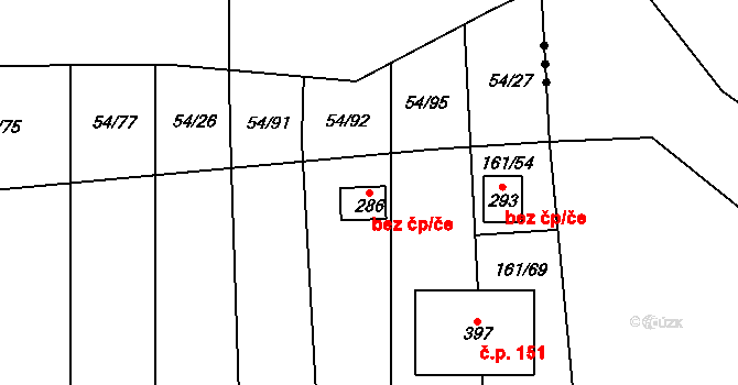 Srbice 48439797 na parcele st. 286 v KÚ Srbice, Katastrální mapa