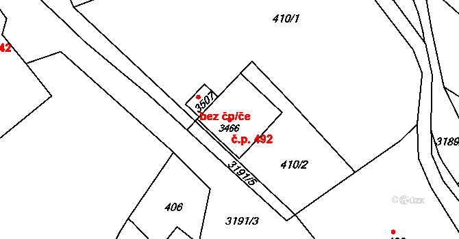 Radiměř 492 na parcele st. 3466 v KÚ Radiměř, Katastrální mapa