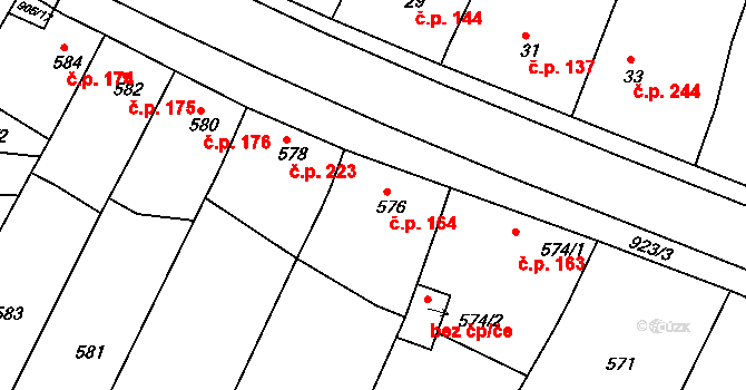 Vícemilice 164, Bučovice na parcele st. 576 v KÚ Vícemilice, Katastrální mapa