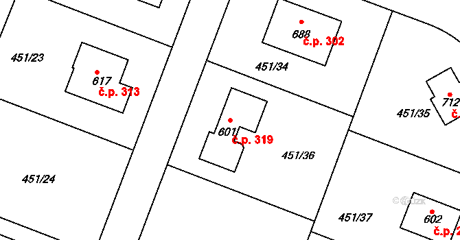 Horoušánky 319, Horoušany na parcele st. 601 v KÚ Horoušany, Katastrální mapa