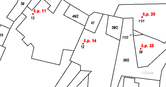 Výsonín 14, Lukavice na parcele st. 12 v KÚ Výsonín, Katastrální mapa
