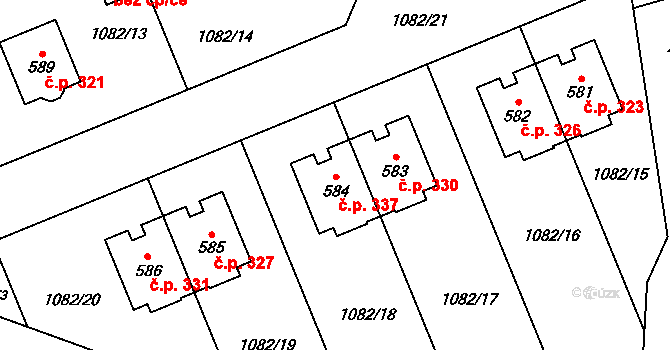 Ledce 337 na parcele st. 584 v KÚ Ledce u Plzně, Katastrální mapa