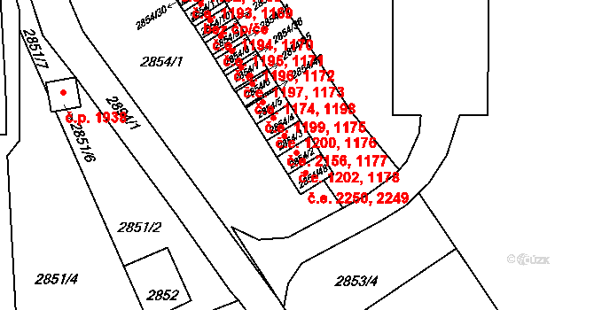 Český Těšín 1178,1202 na parcele st. 2854/2 v KÚ Český Těšín, Katastrální mapa
