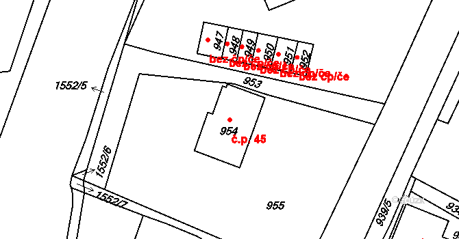 Bukovice 45, Jeseník na parcele st. 954 v KÚ Bukovice u Jeseníka, Katastrální mapa