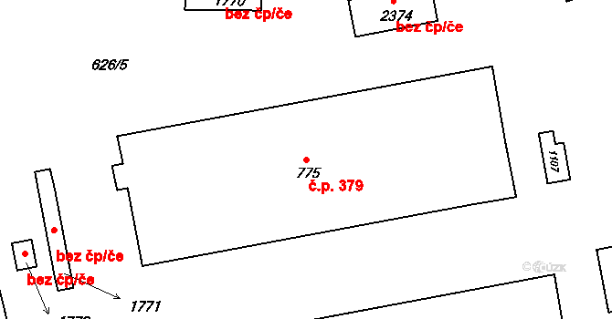 Jílové u Prahy 379 na parcele st. 775 v KÚ Jílové u Prahy, Katastrální mapa