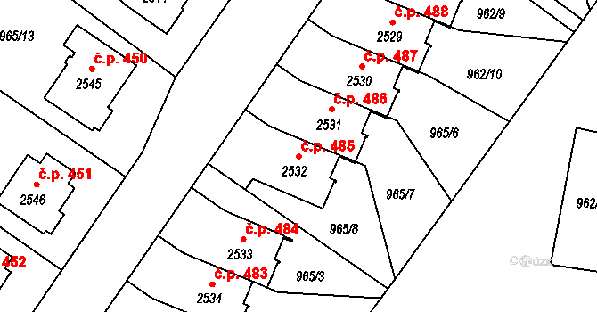 Týnské Předměstí 485, Domažlice na parcele st. 2532 v KÚ Domažlice, Katastrální mapa