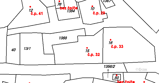 Zbynice 32, Hrádek na parcele st. 15 v KÚ Zbynice, Katastrální mapa