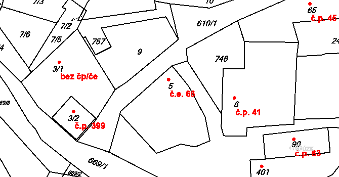 Nezvěstice 66 na parcele st. 5 v KÚ Nezvěstice, Katastrální mapa