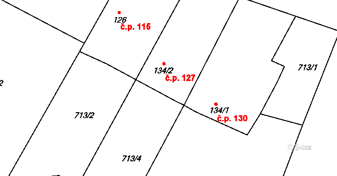 Semín 127 na parcele st. 134/2 v KÚ Semín, Katastrální mapa